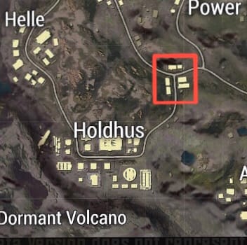 PUBG Mobile Livik Map with town NE of Holdhus highlighted