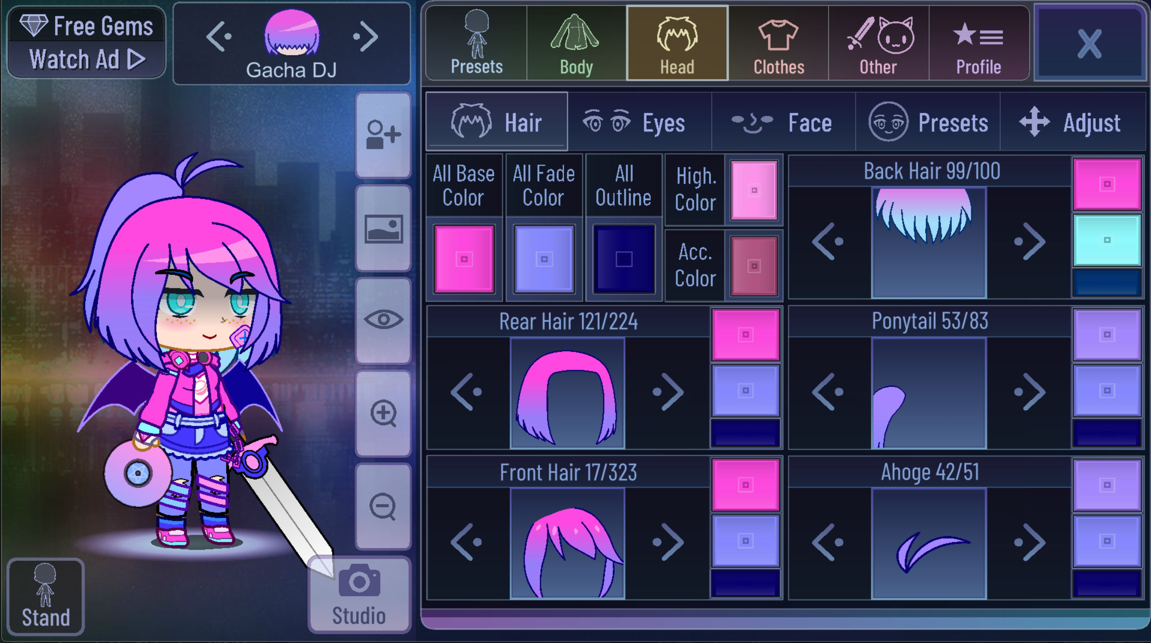 Gacha Club Character customization Menu