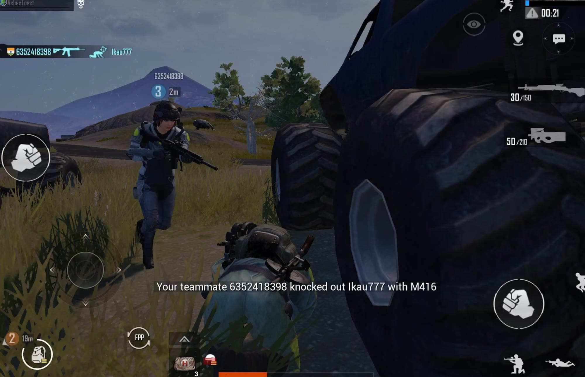 PUBG Mobile Monster Truck shielding downed player