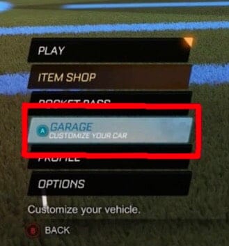 Rocket League Garage Highlighted