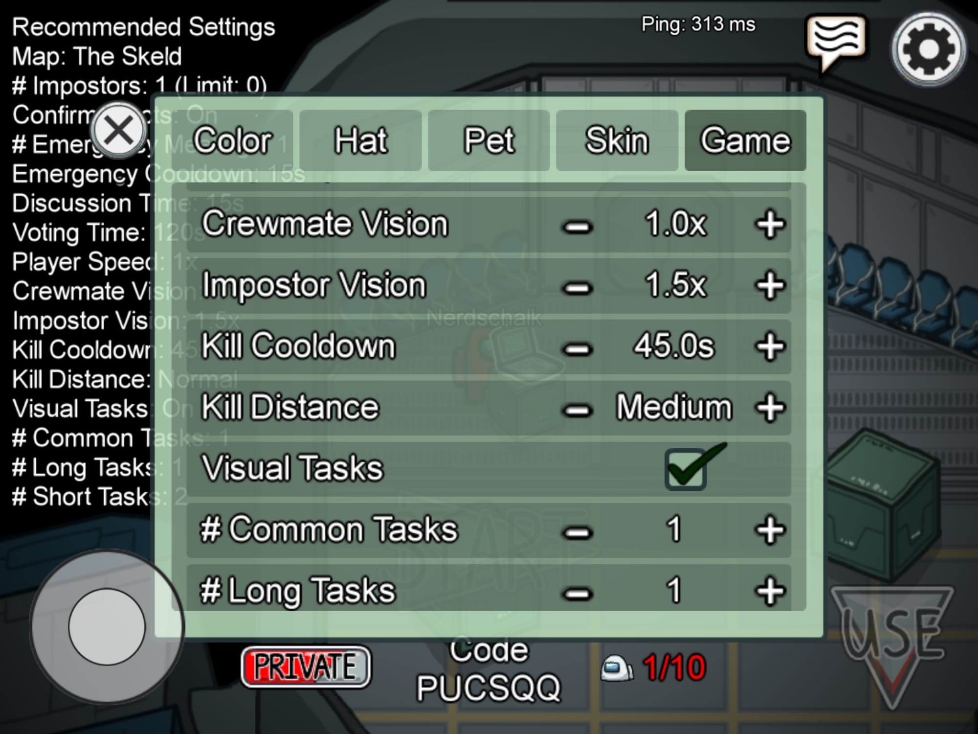 Among Us Settings Menu