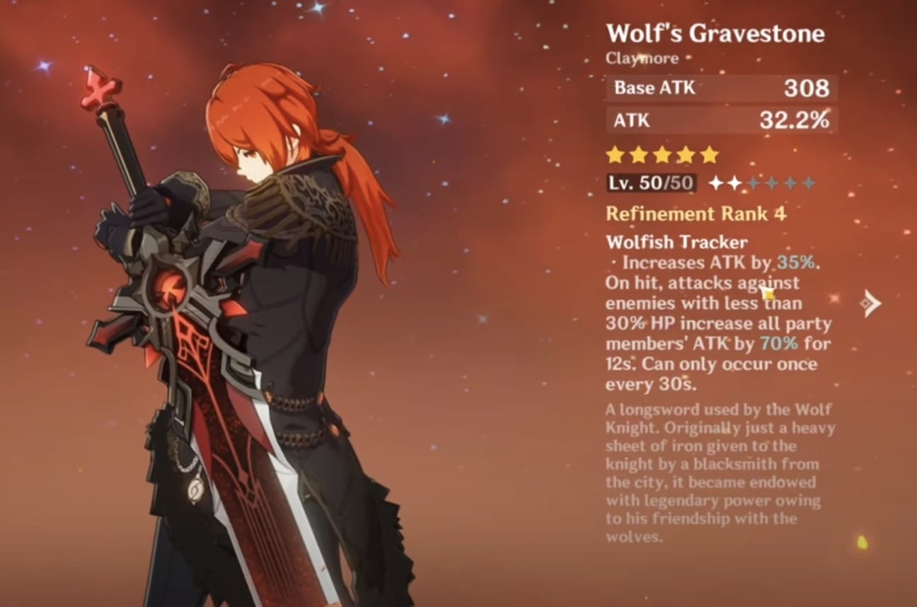 Genshin Impact Diluc Guide Best Weapon for Diluc Wolf's Gravestone