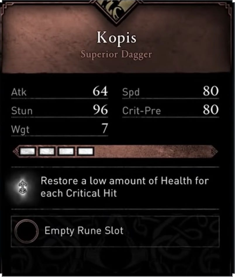 AC Valhalla Best Weapons - Kopis stats