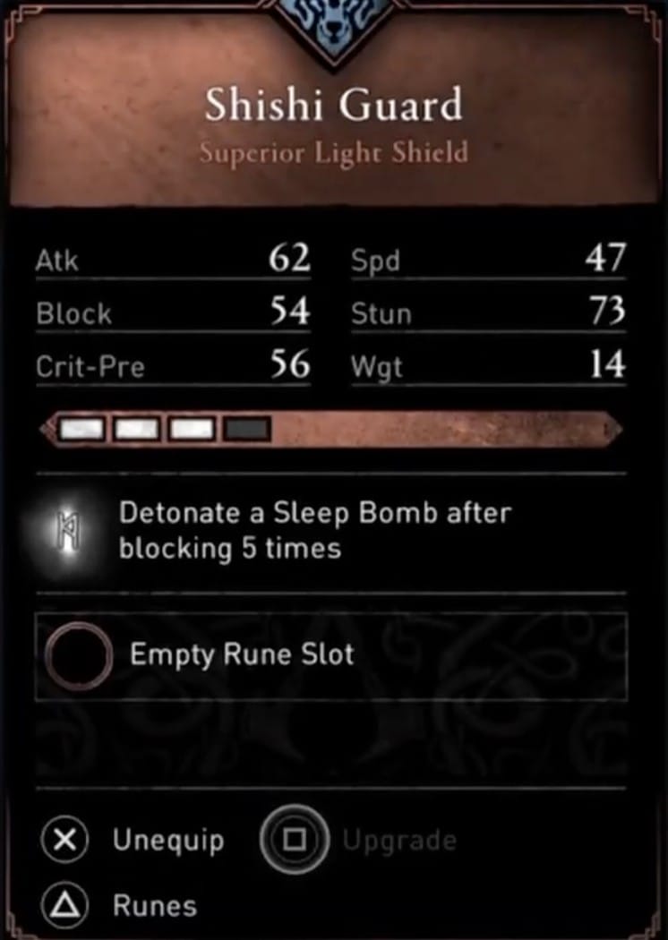 AC Valhalla Best Weapons - Shishi Guard stats