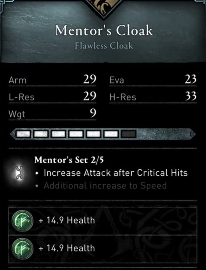 AC Valhalla Build - Mentor's Set Stats