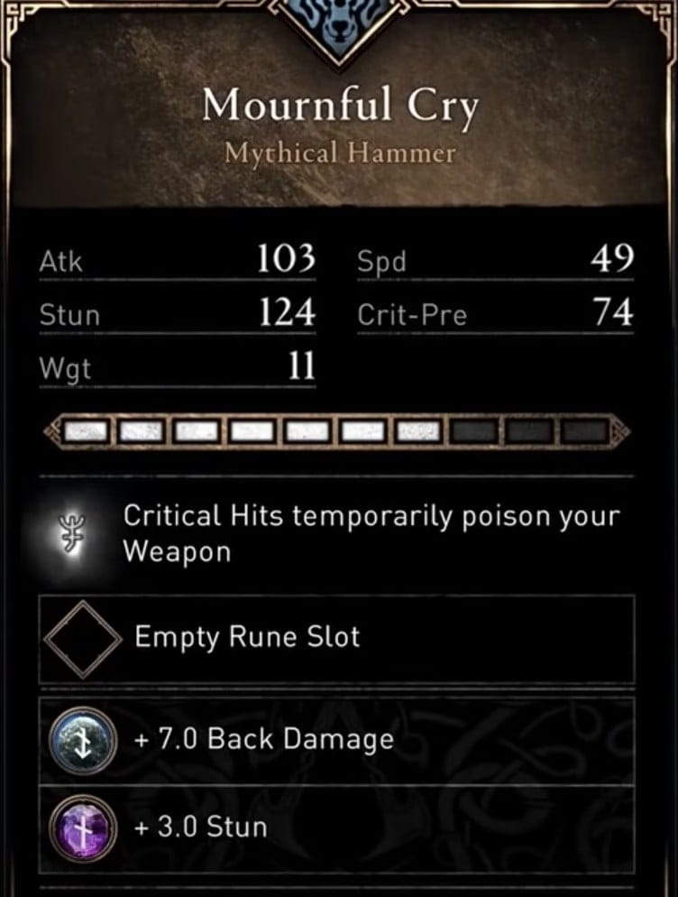 AC Valhalla Build - Mournful Cry Stats