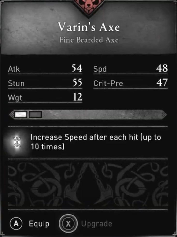 AC Valhalla Build - Varin's Axe Stats