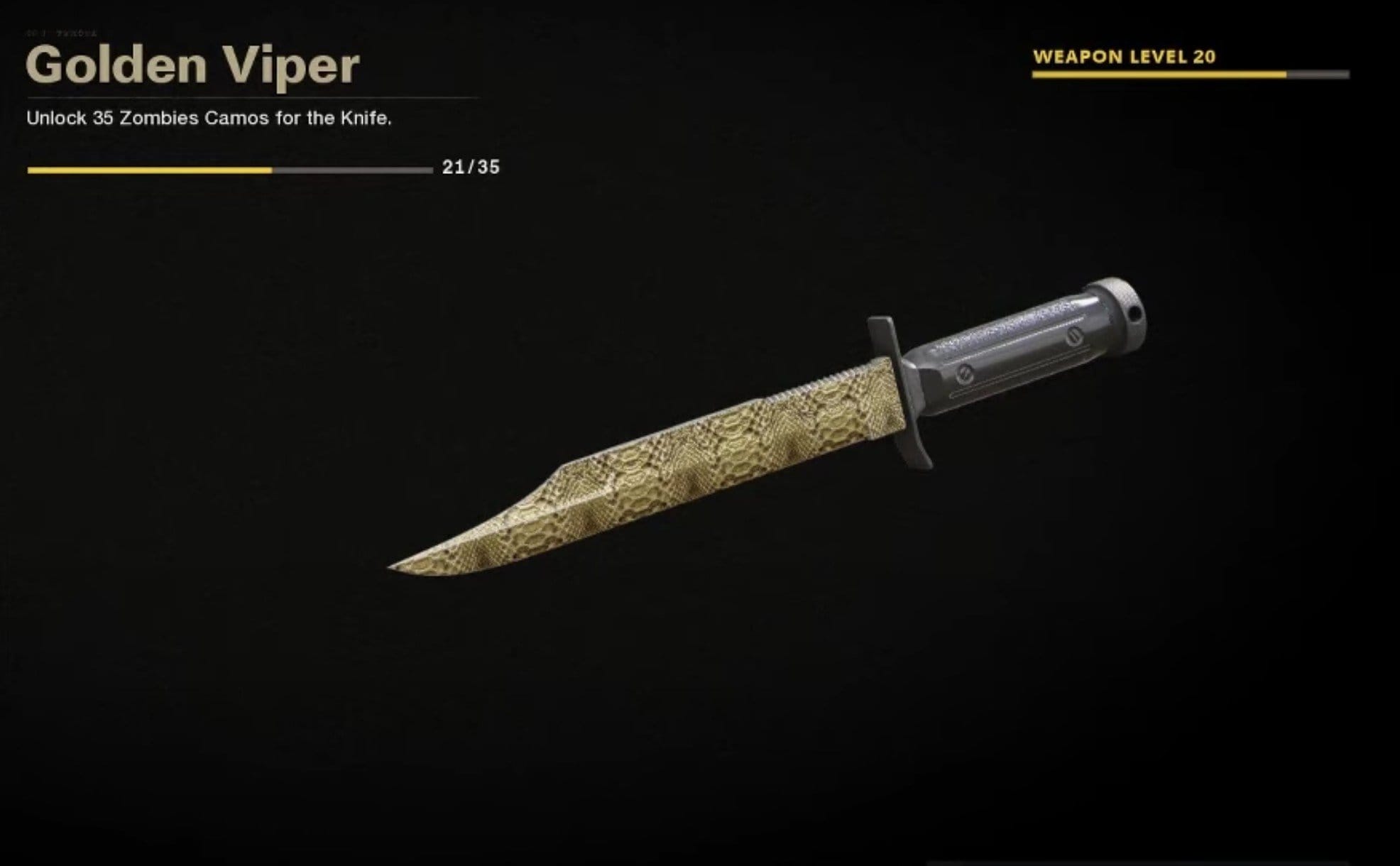 Black Ops Cold War Zombies Knife Camos - Golden Viper Combat Knife camo shown in-game