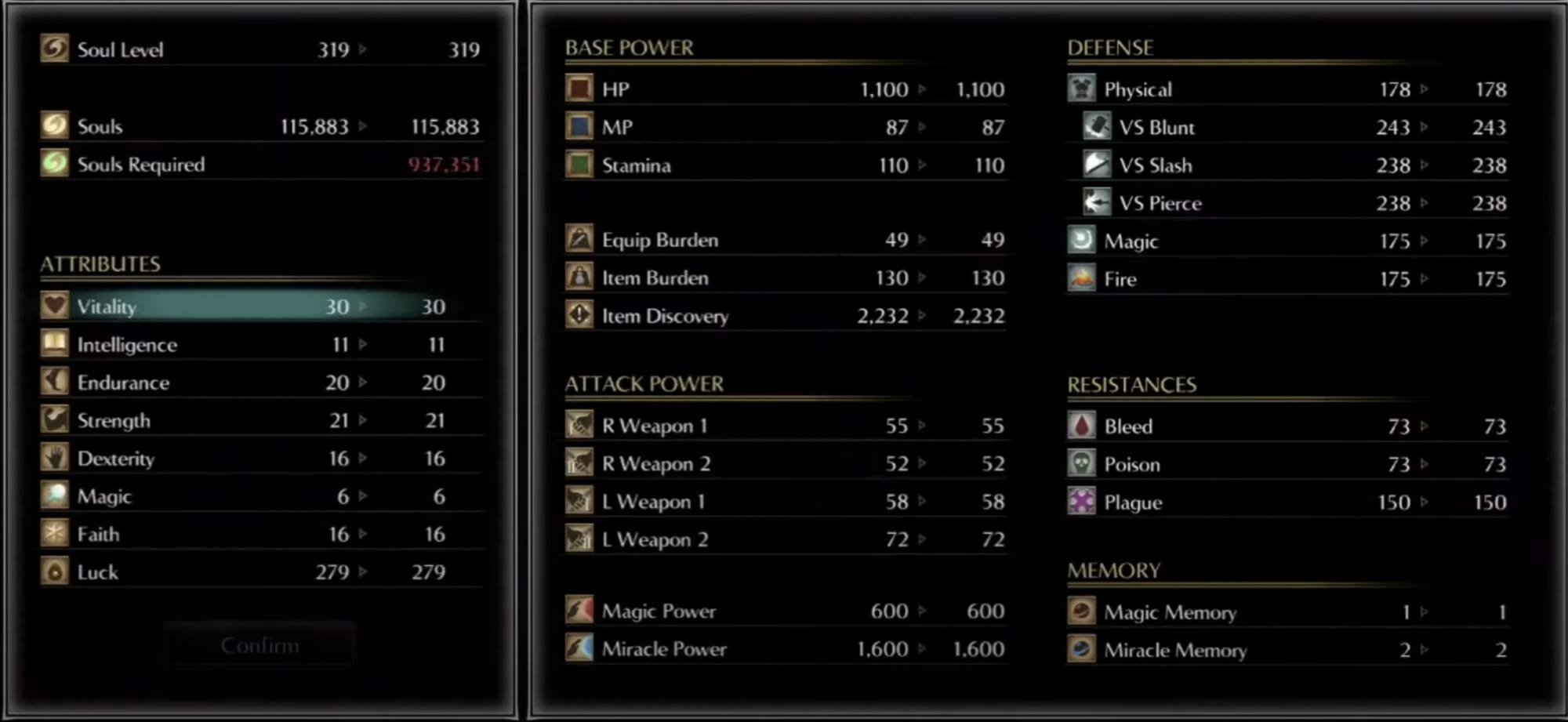 Leveling up in Demon Souls - Stat points