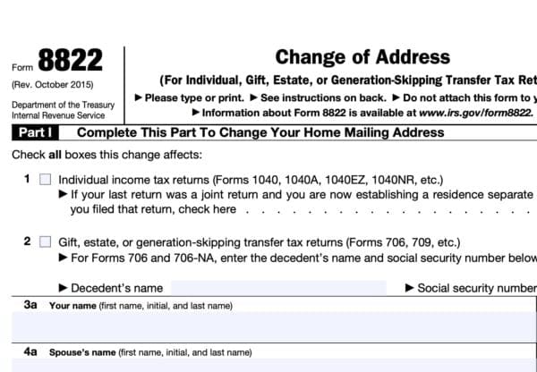 How to Change Address with IRS - Form 8822 cutout