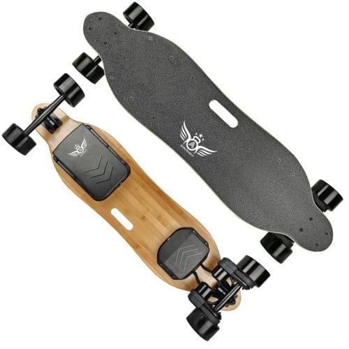 Apsuboard x1 electric skateboard, top and bottom view