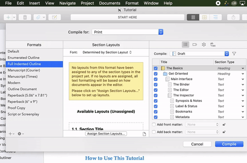 How to Compile in Scrivener Compile Window