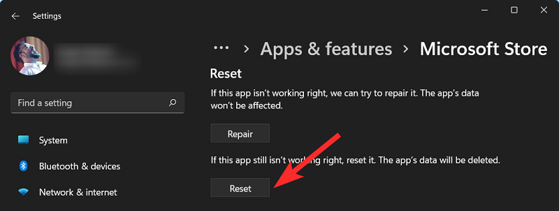 reset microsoft store