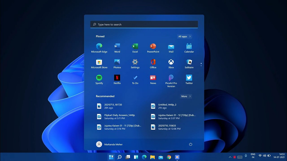 windows 11 homescreen