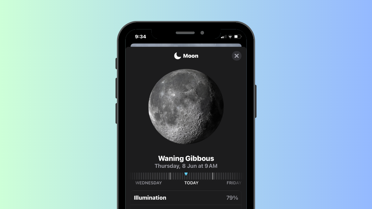 iOS 17: How to Check Moon Data on iPhone (Moonset, Moonrise, Moon Phase Calendar, Distance, Illumination, and more)