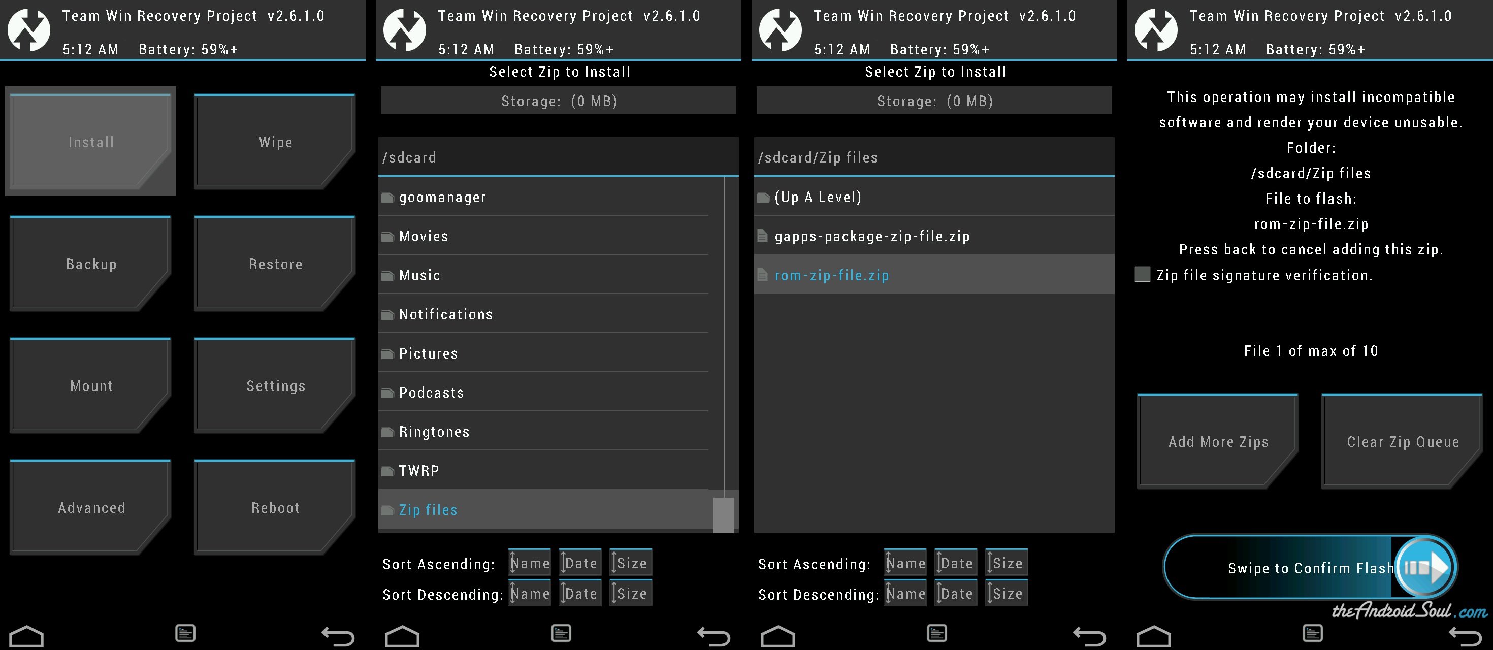 Flash ROM .zip file using TWRP recovery