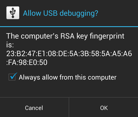  Autoriser le débogage USB 