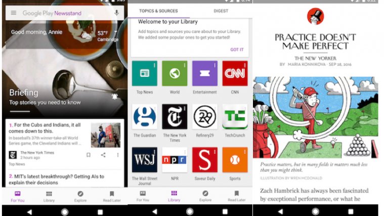 New update to Google Play Newsstand brings App launcher shortcuts and quick access to key tabs in app