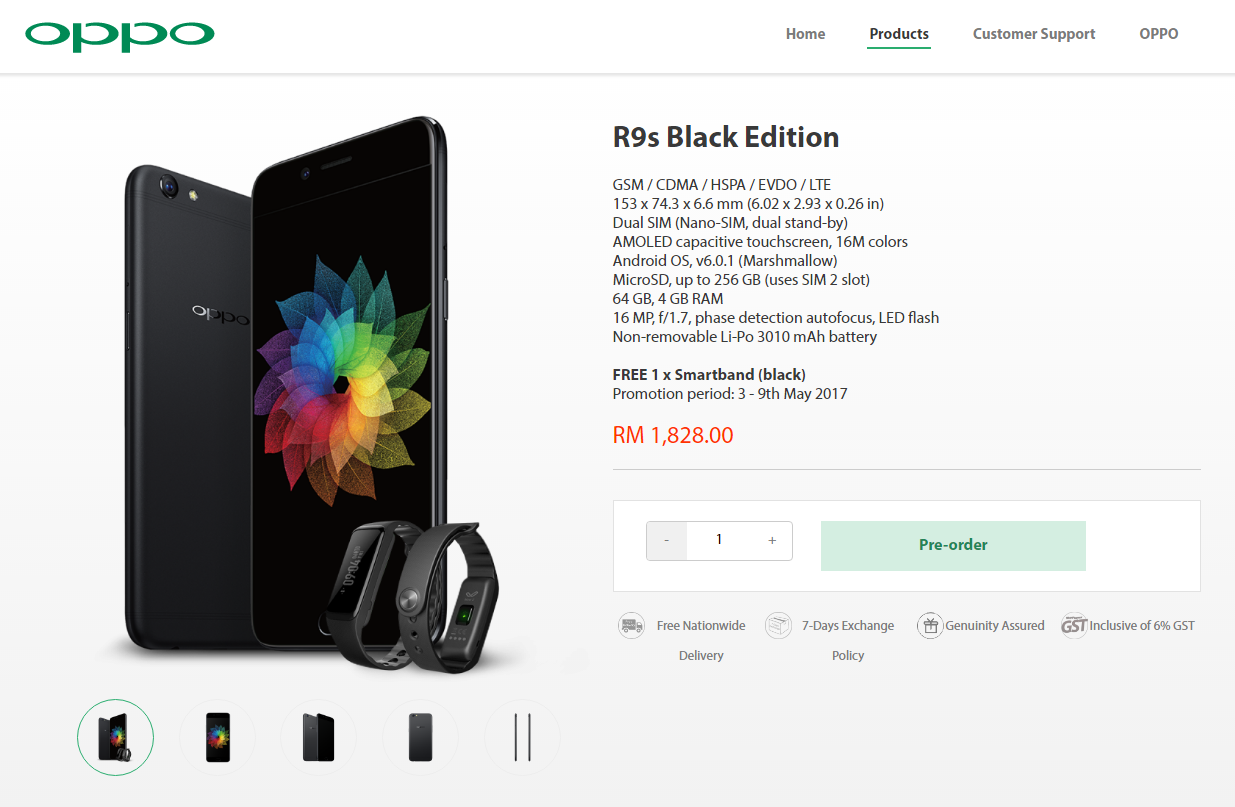 Oppo R9s Black Edition Goes On Pre Order In Malaysia For Rm 1 828 Comes With A Free Olike Now 2 Smartband