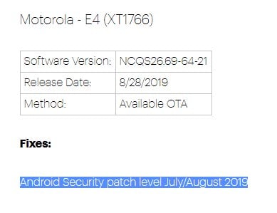 Sprint Moto E4 update