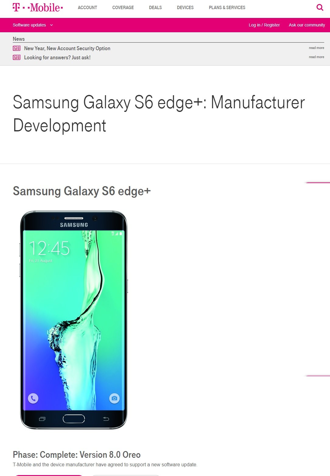 Samsung Galaxy S6 Edge+ oreo
