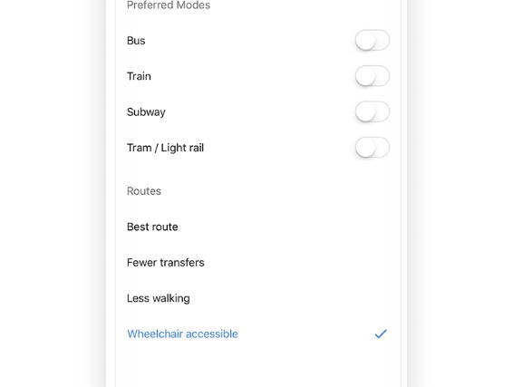 Google Maps wheelchair accessible routes