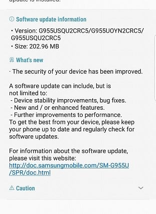 Galaxy S8 update