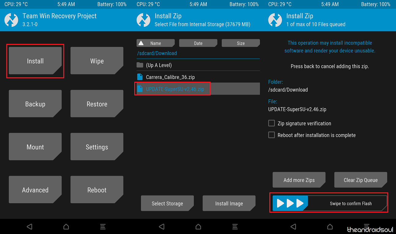 Example of file installation in TWRP!