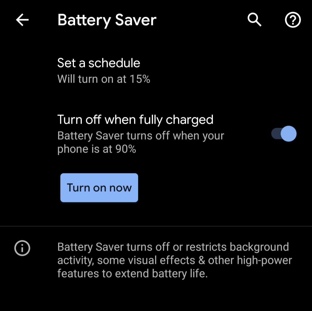 Battery Saver Turn off