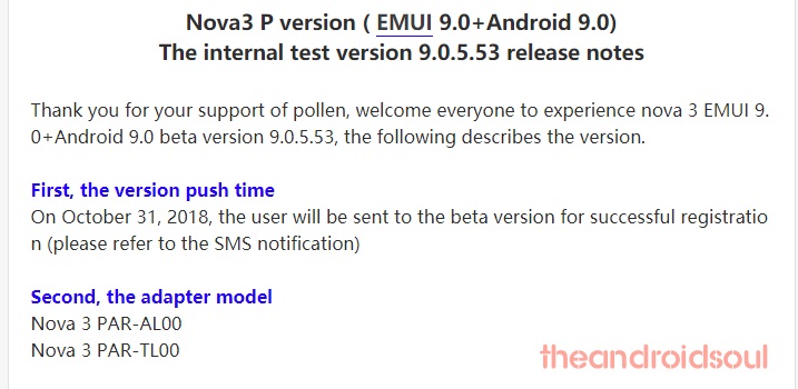 Nova 3 Android 9 Pie Update Beta