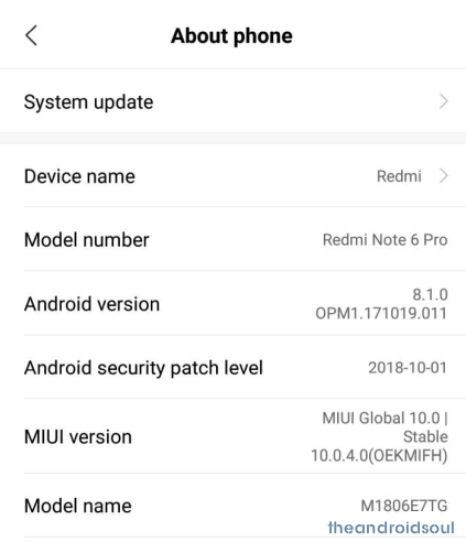 Redmi Note 6 Pro MIUI 10 update
