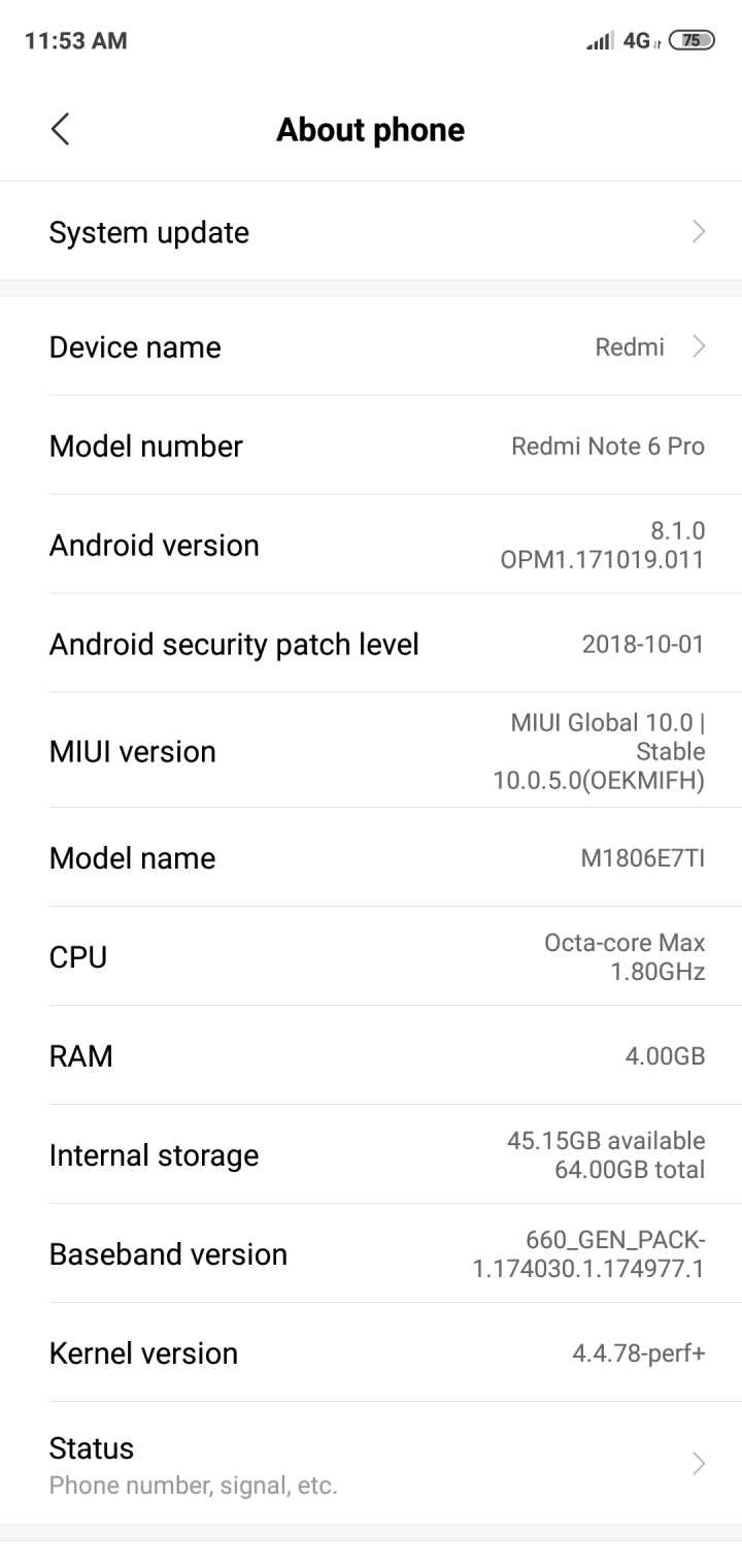 Redmi Note 6 Pro MIUI 10.0.5 update