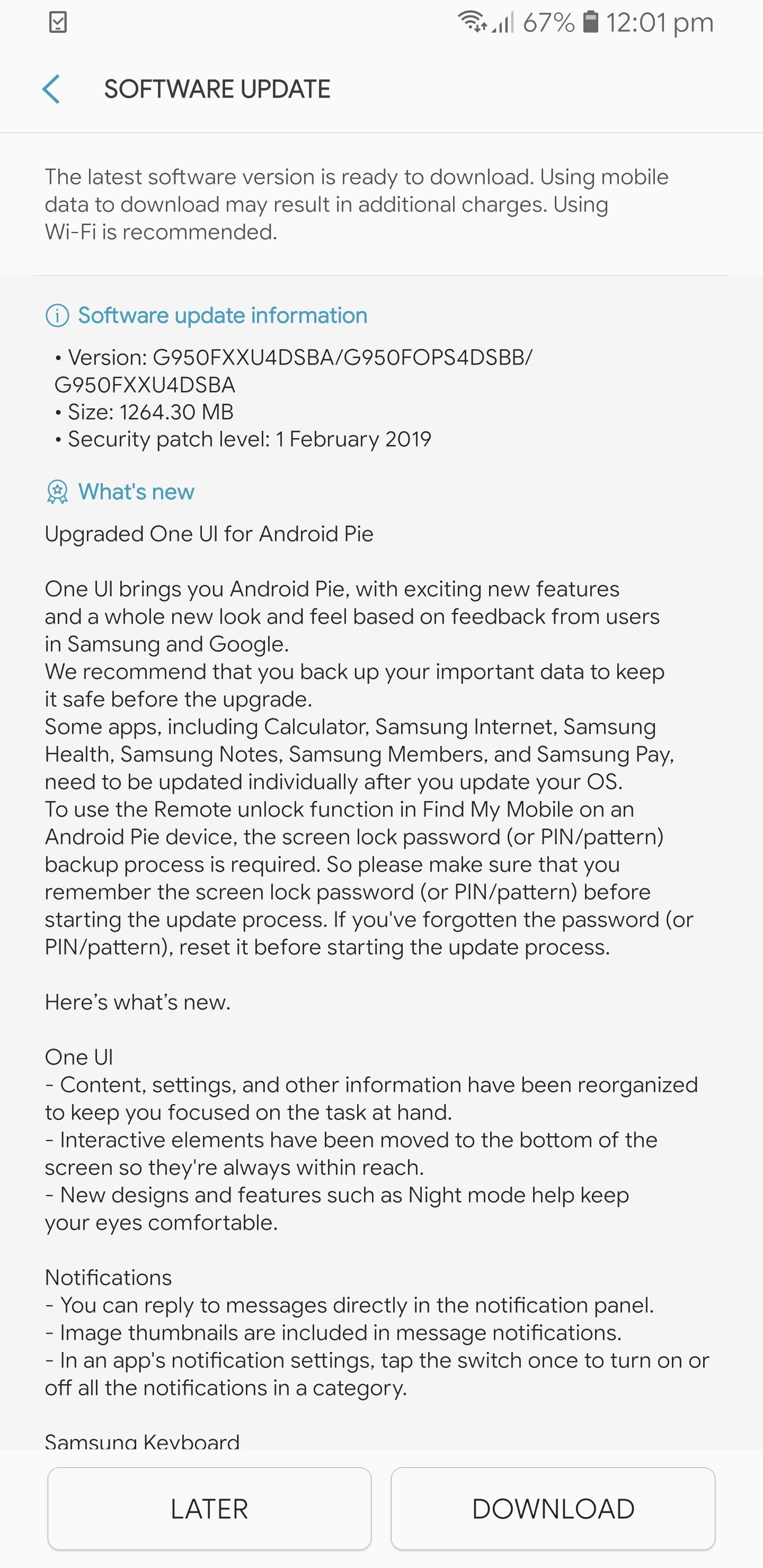 Android Pie update for Australia Galaxy S8