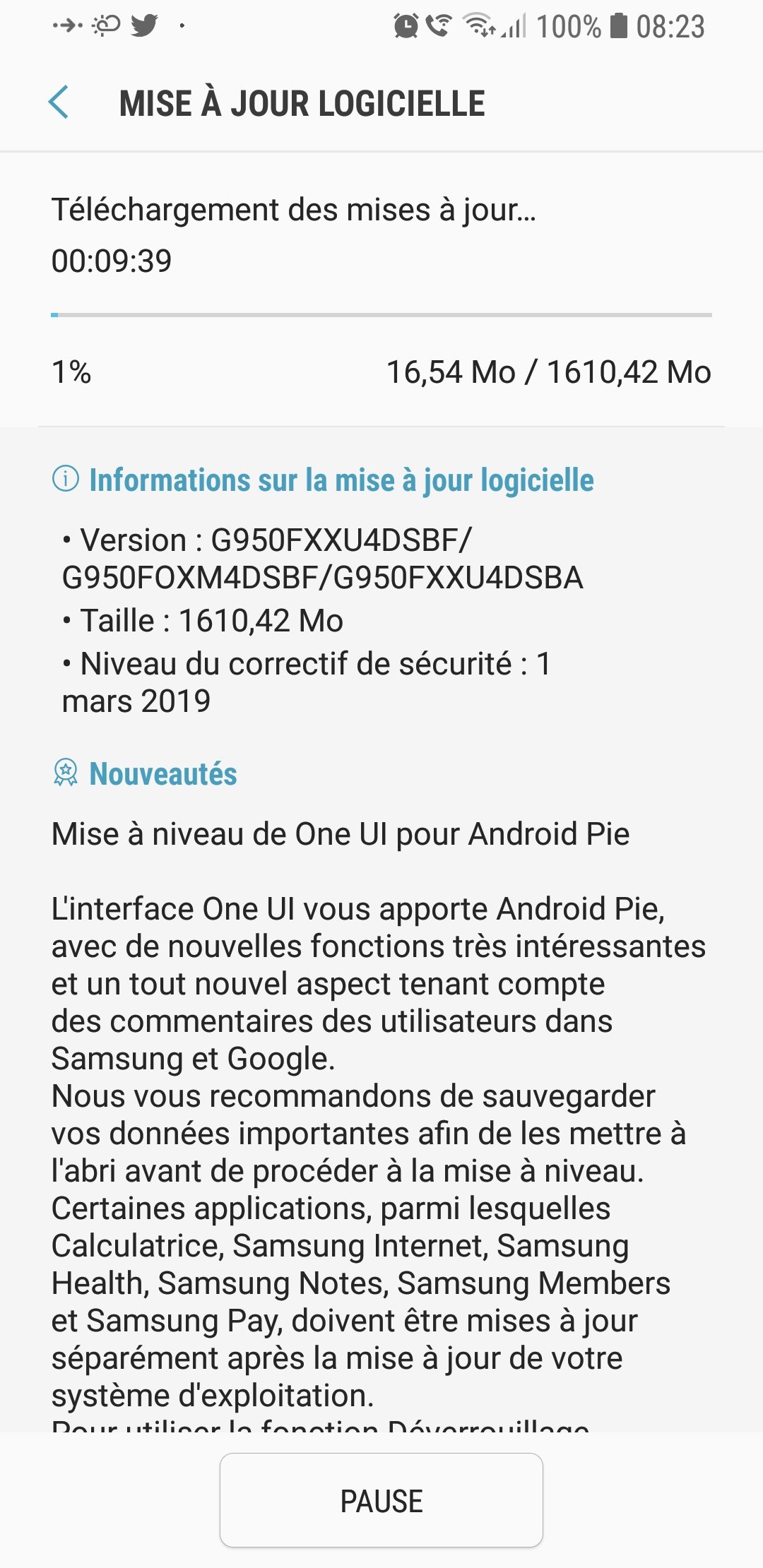 Android Pie update for France Galaxy S8