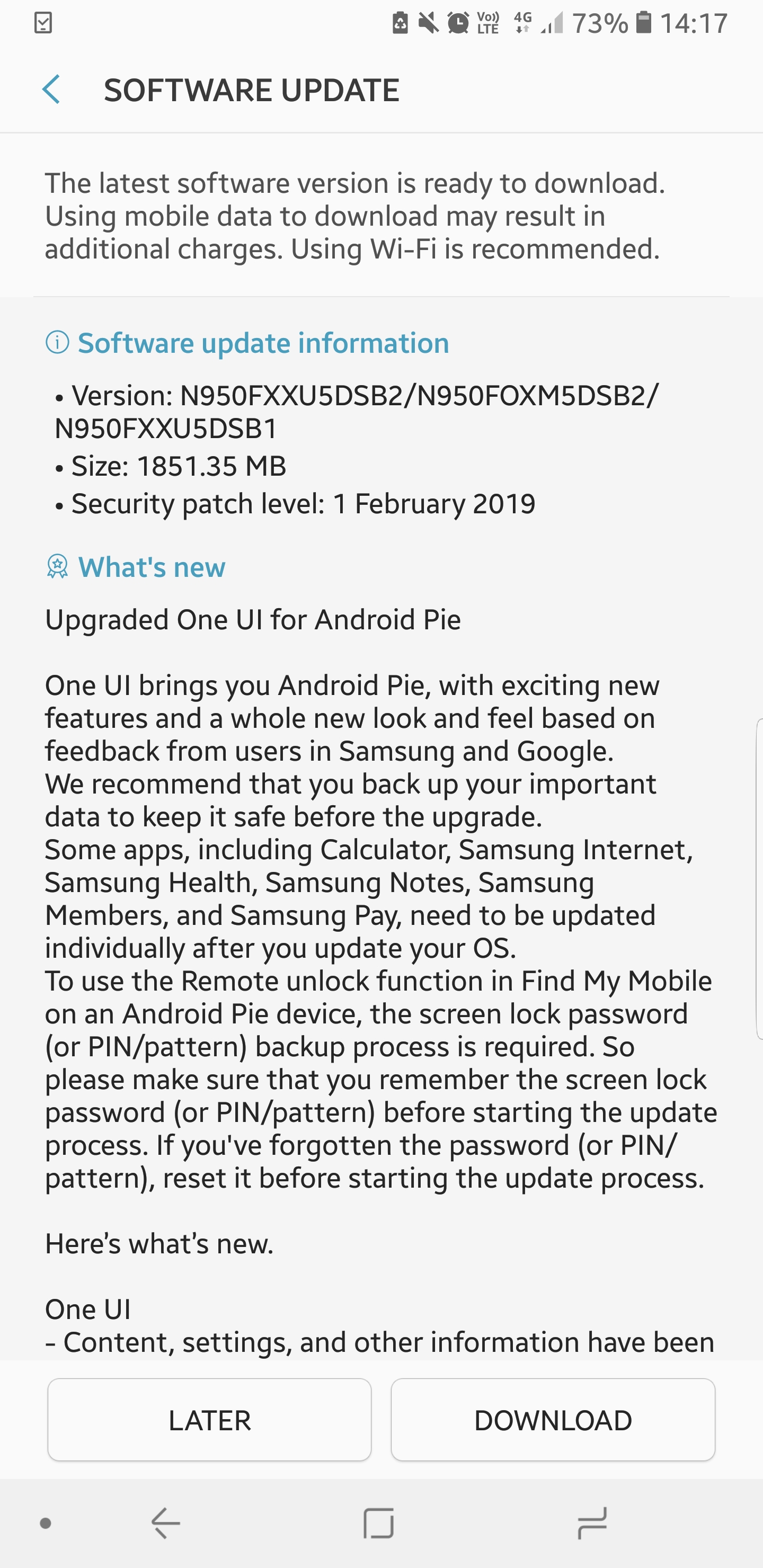 Galaxy Note 8 EE UK Pie update