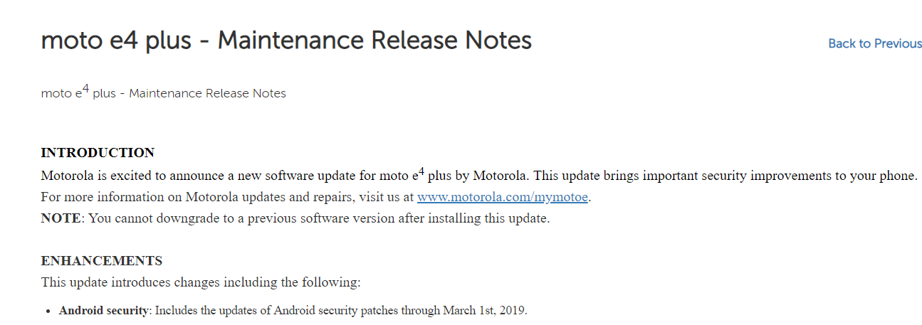 Moto E4 Plus March 2019 update