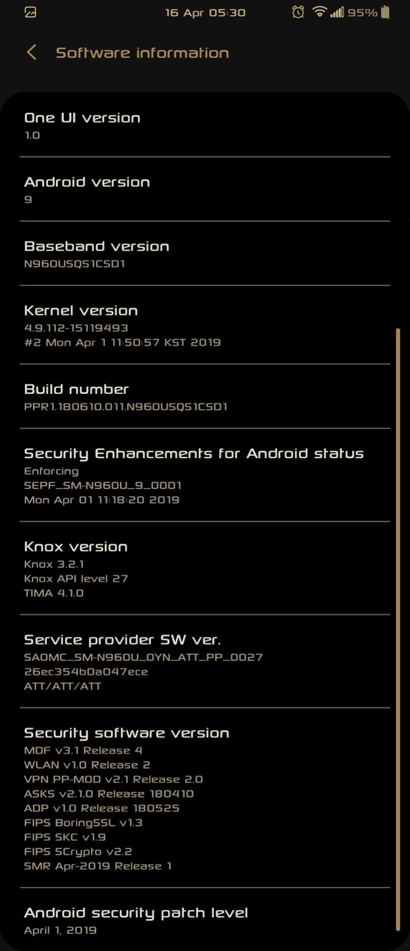 AT&T Galaxy Note 9 April 2019 patch
