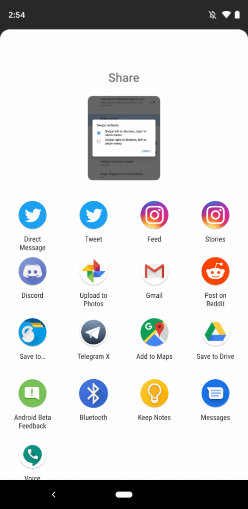 Android Q Beta 2 Share Menu