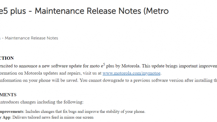 Moto E5 Plus MetroPCS update