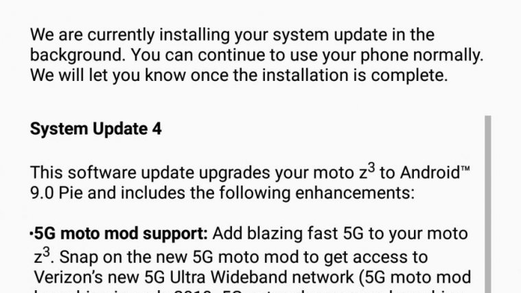Moto Z3 Android 9 Pie Verizon