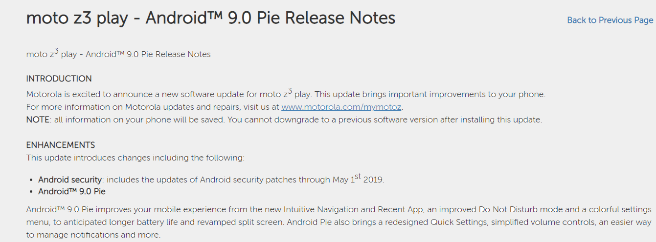 Moto Z3 Play Pie update with May patch