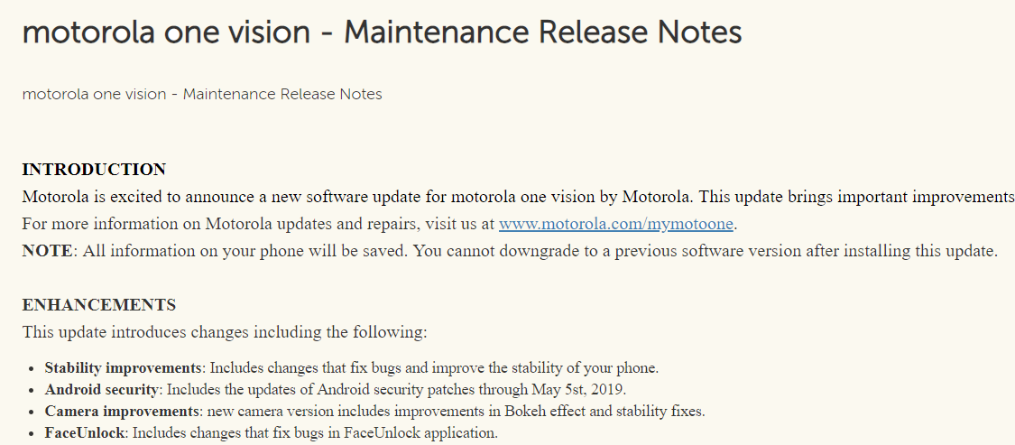 Motorola Moto One Vision first update UK