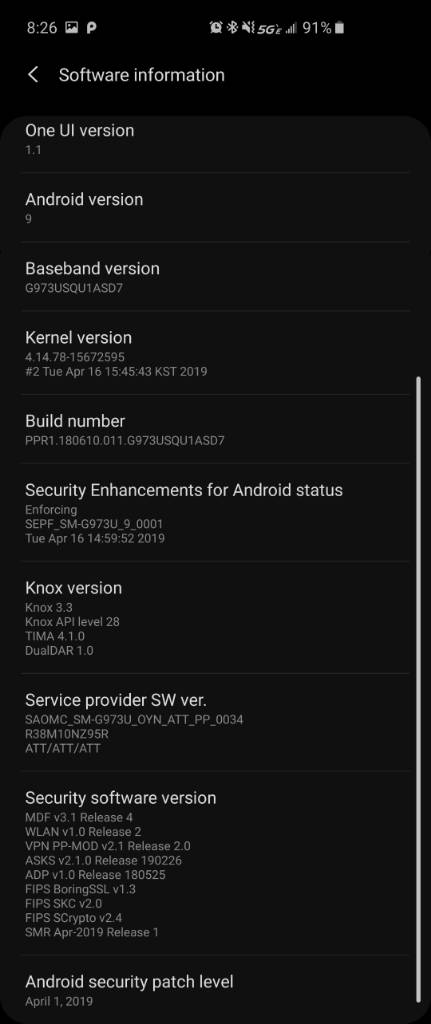 Samsung Galaxy S10 AT&T April patch