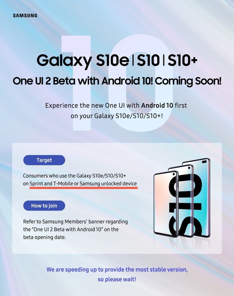 S10 One UI 2 beta T-Mobile and Sprint