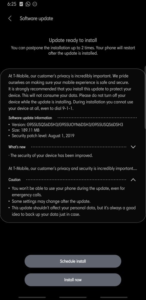 T-Mobile S8 August security update