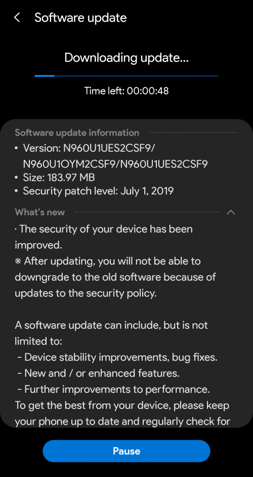 US Unlocked Note 9 July Update