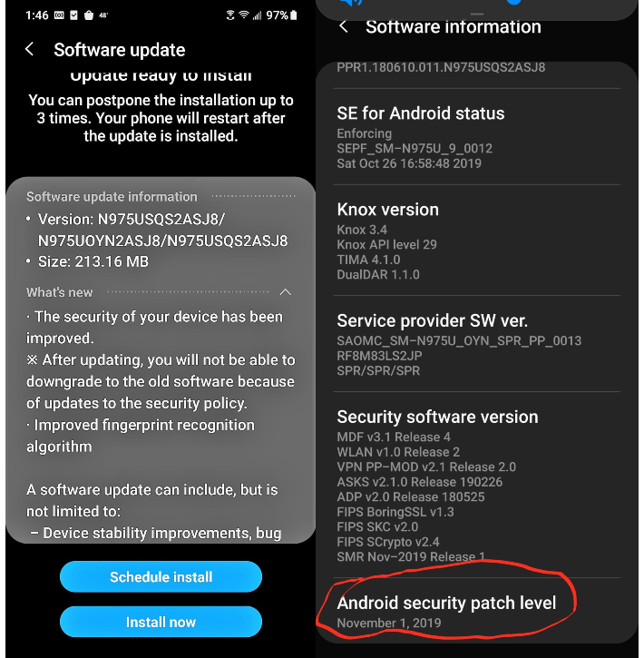 November update for Sprint Galaxy Note 10, Note 10 Plus