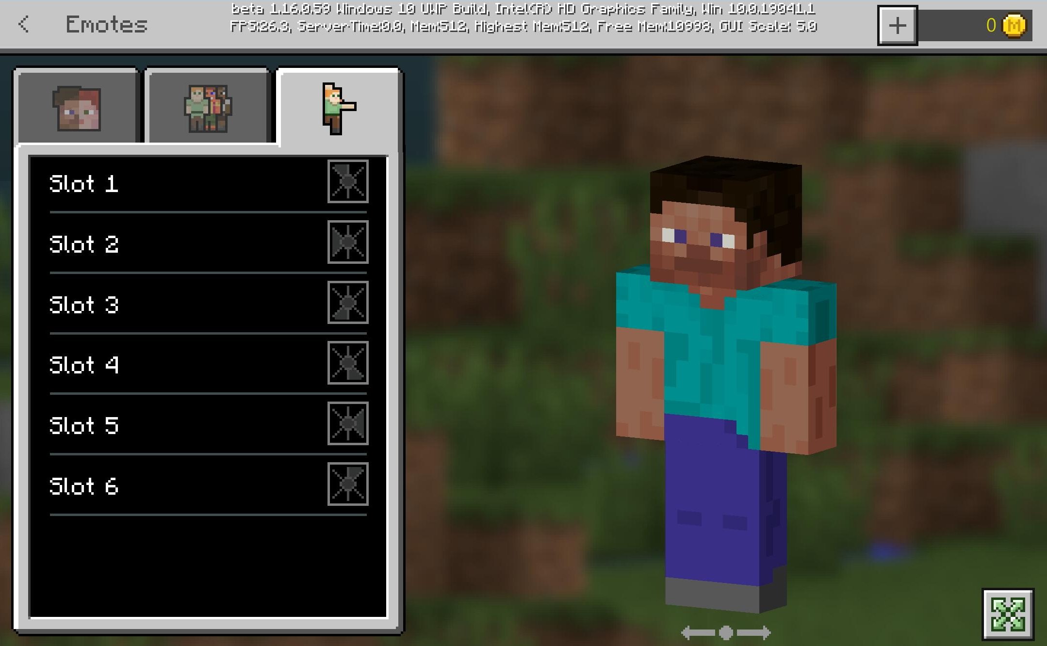 Minecraft Screenshot showing Emotes List