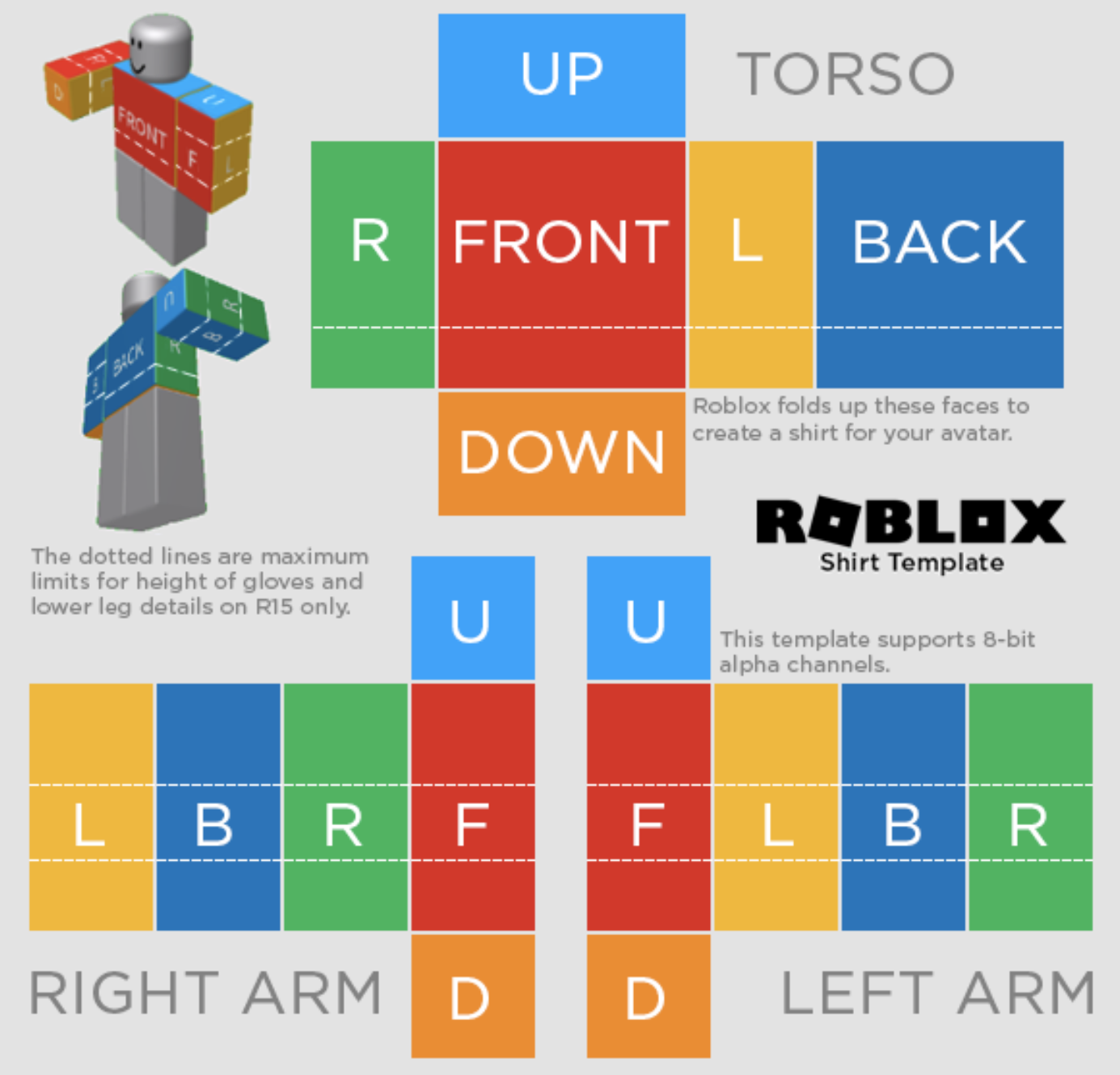 Colorful template for Roblox Avatar Clothing creation
