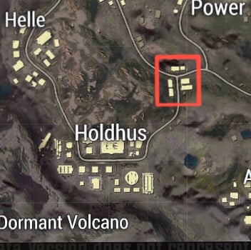 PUBG Mobile Livik Map with town NE of Holdhus highlighted